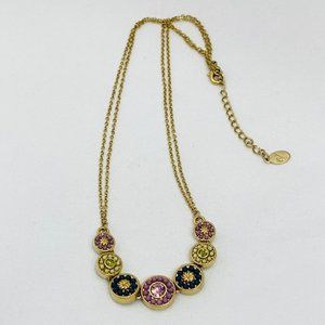 Goldtone Double Chain Crystal & Bead Necklace Signed - EUC